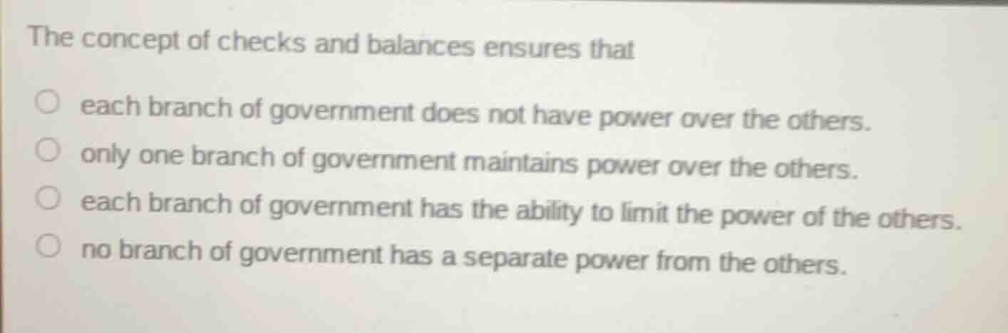 the concept of checks and balances ensures that each branch of governme…