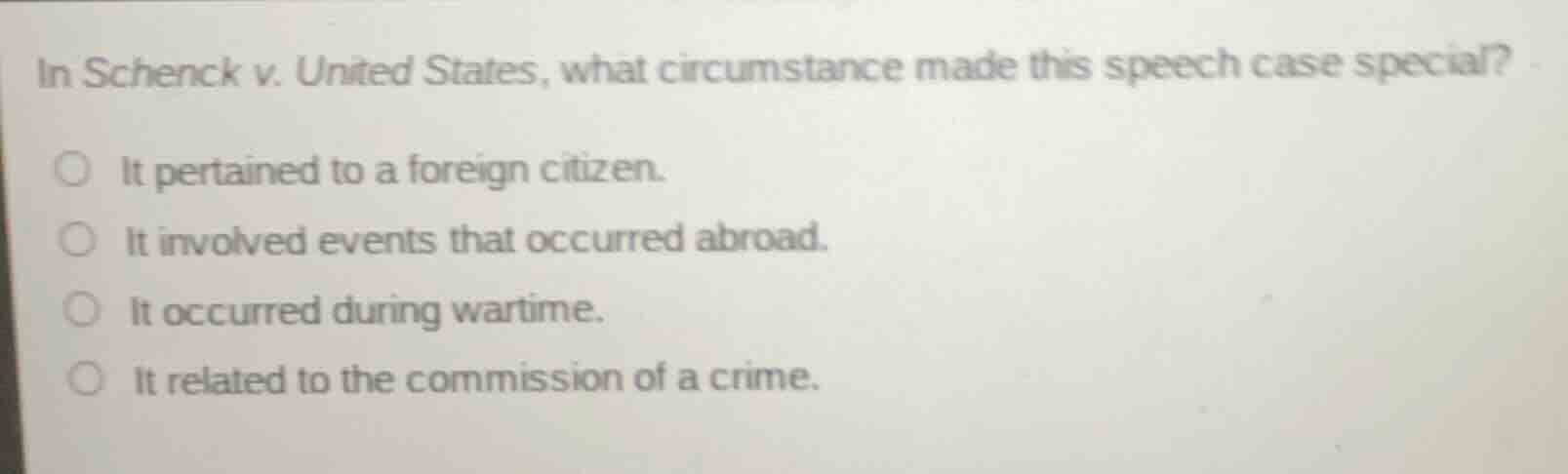 in schenck v. united states, what circumstance made this speech case sp…