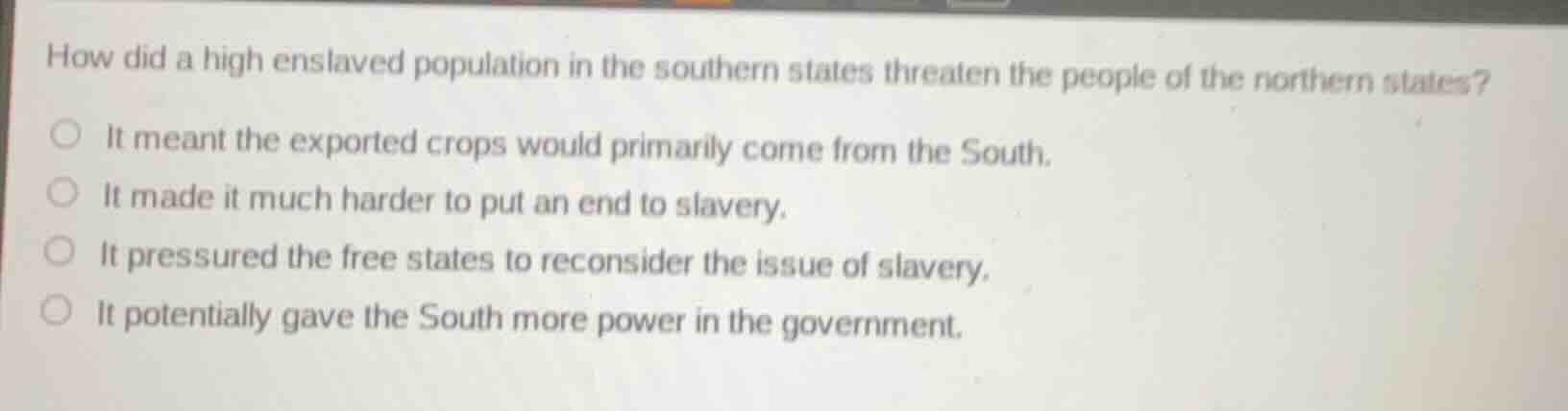how did a high enslaved population in the southern states threaten the …