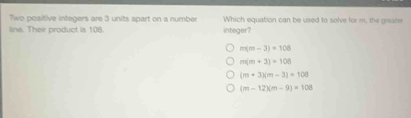 two positive integers are 3 units apart on a number line. their product…