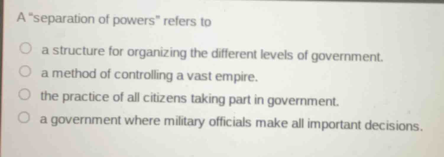 a \separation of powers\ refers to a structure for organizing the diffe…