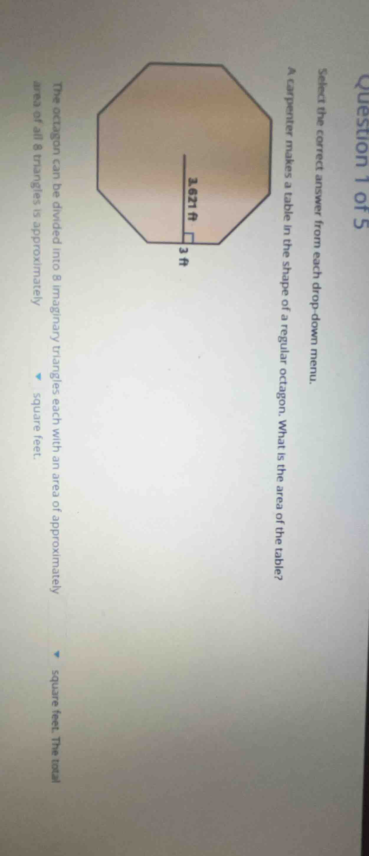 question 1 of 5 select the correct answer from each drop-down menu. a c…