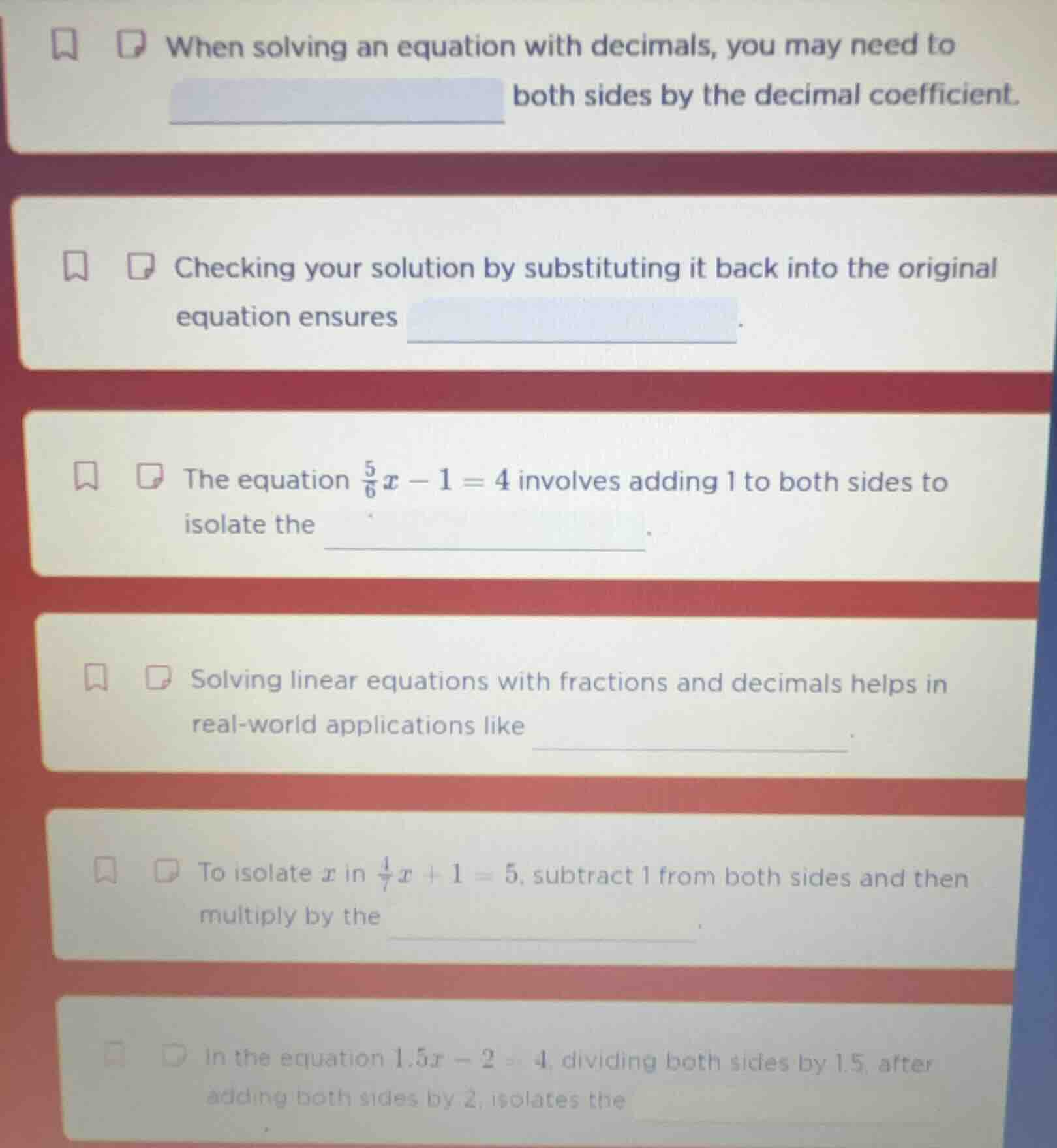 when solving an equation with decimals, you may need to both sides by t…