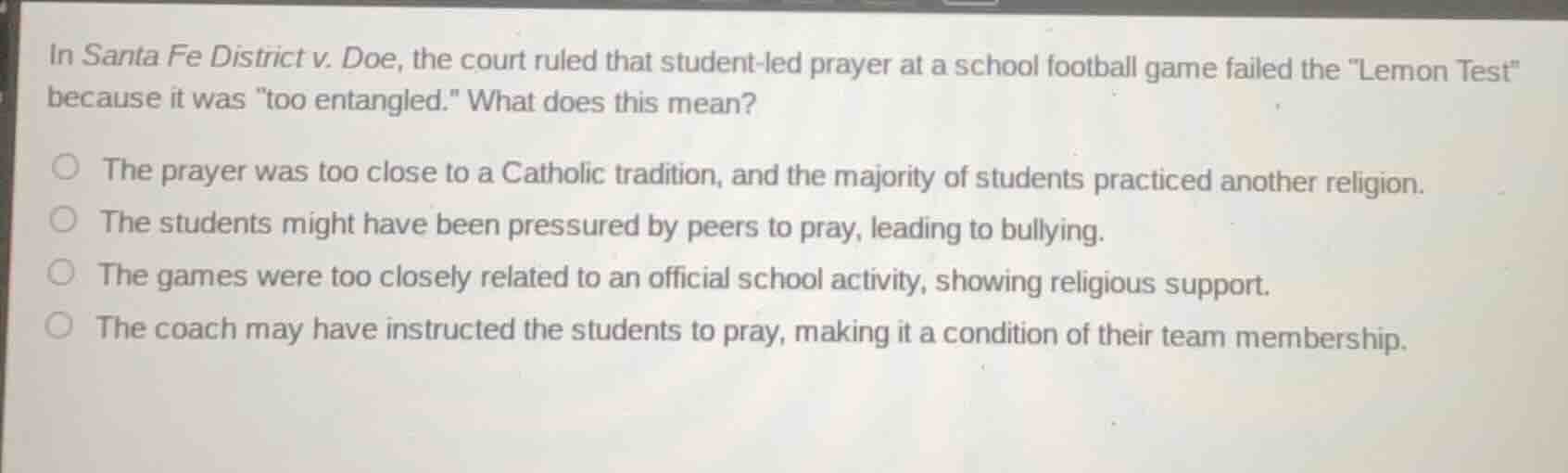 in santa fe district v. doe, the court ruled that student - led prayer …