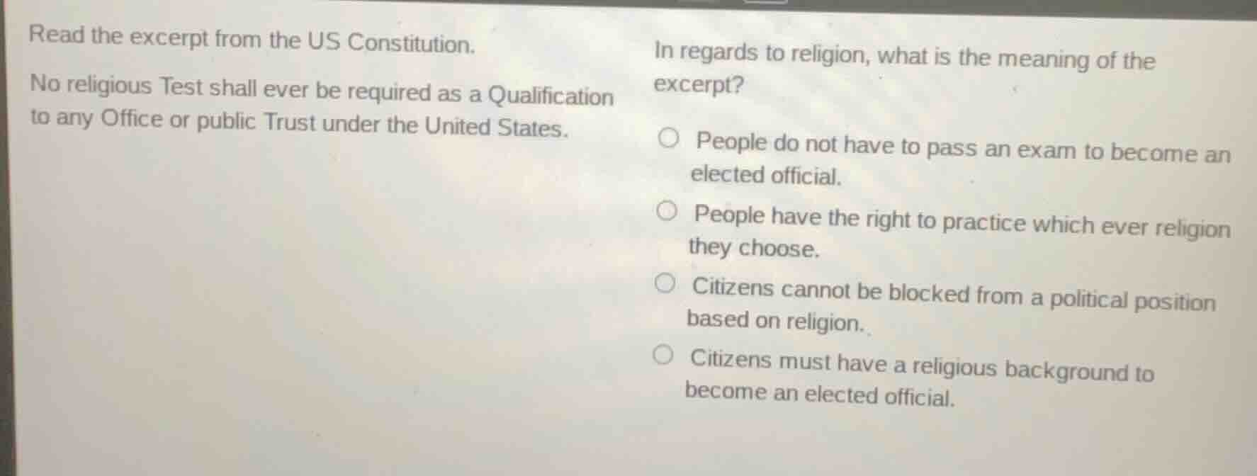 read the excerpt from the us constitution. no religious test shall ever…