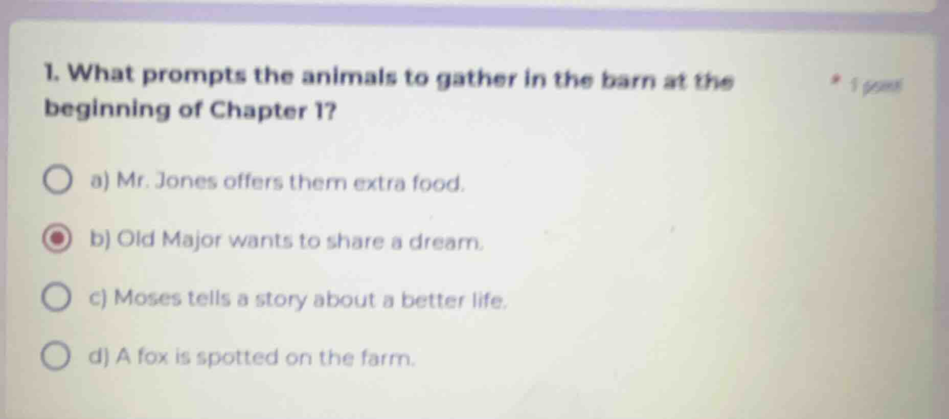 1. what prompts the animals to gather in the barn at the beginning of c…