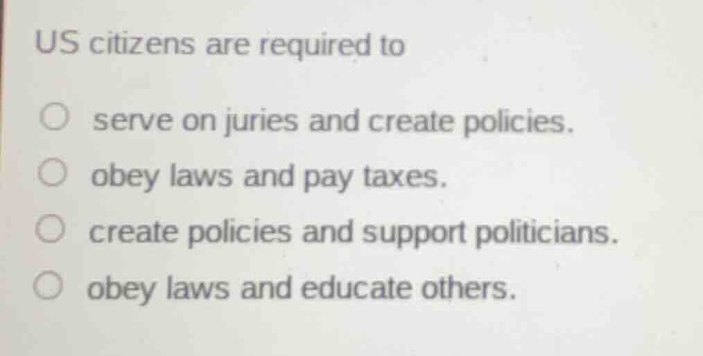us citizens are required to serve on juries and create policies. obey l…
