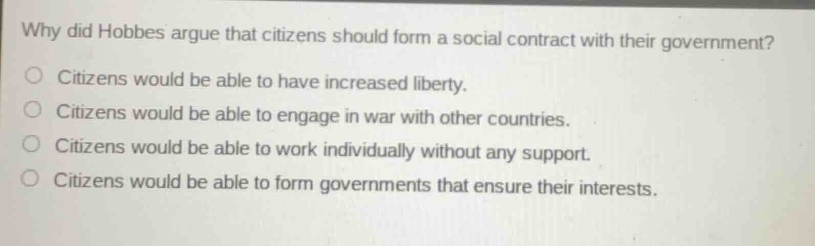 why did hobbes argue that citizens should form a social contract with t…