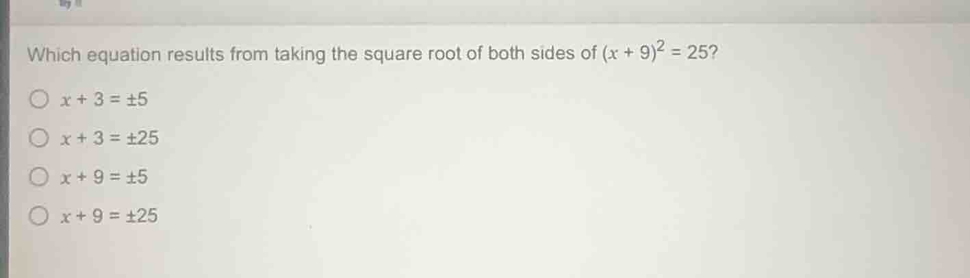 which equation results from taking the square root of both sides of ((x…