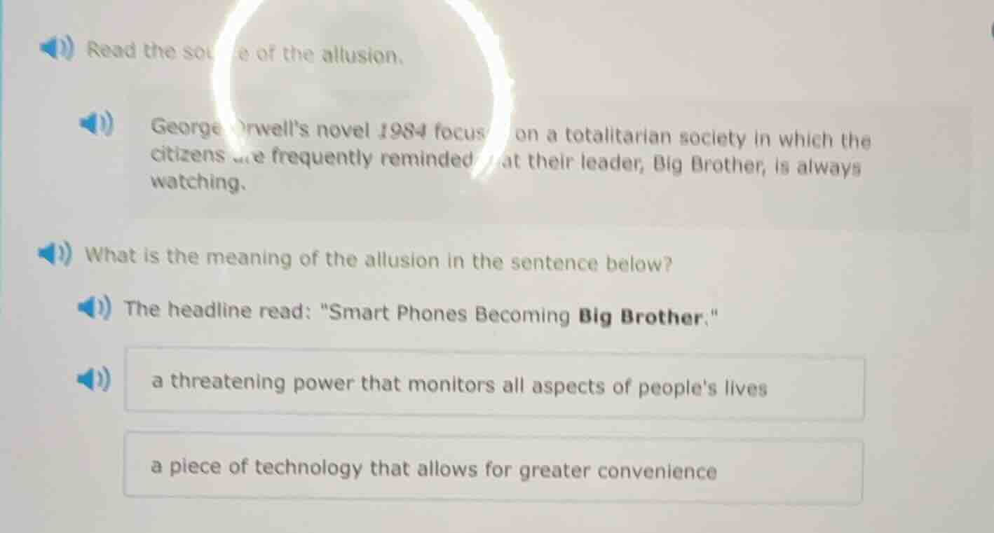 read the source of the allusion. george orwell’s novel 1984 focuses on …