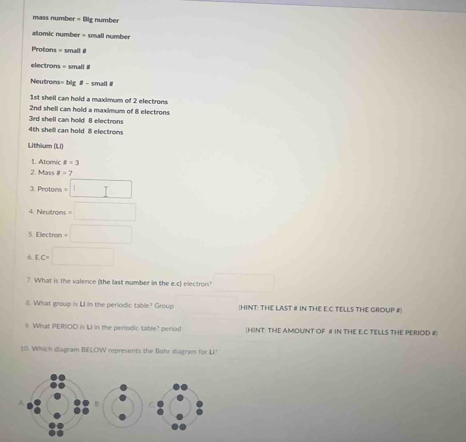 mass number = big number atomic number = small number protons = small #…