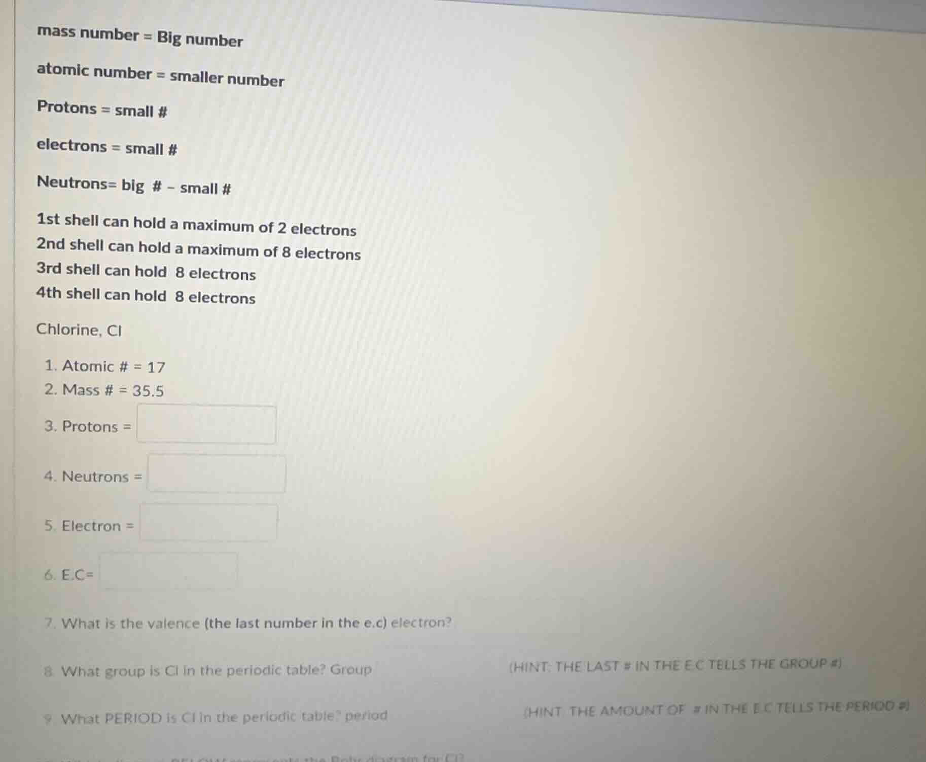 mass number = big number atomic number = smaller number protons = small…