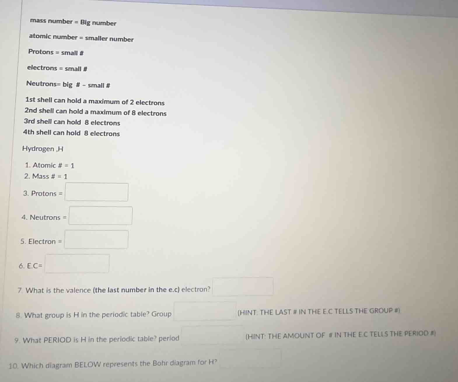 mass number = big number atomic number = smaller number protons = small…