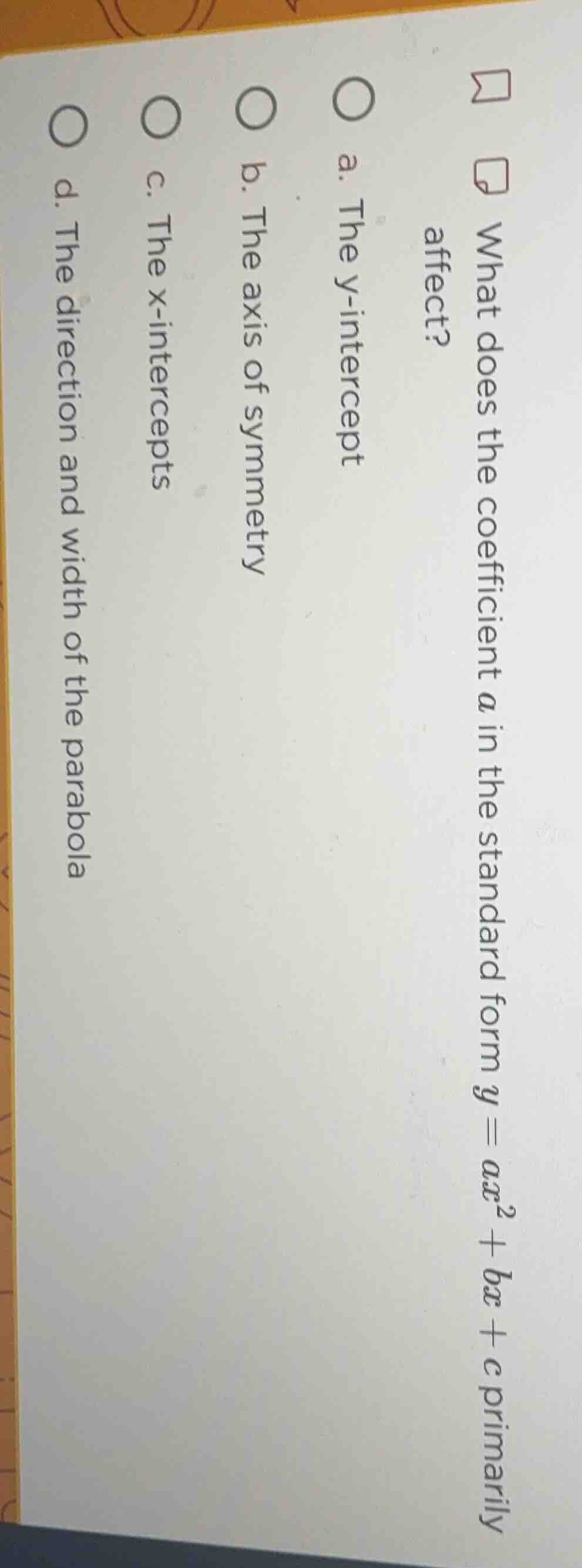 what does the coefficient ( a ) in the standard form ( y = ax^2 + bx + …