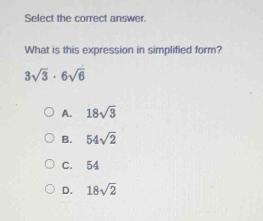 select the correct answer. what is this expression in simplified form? …