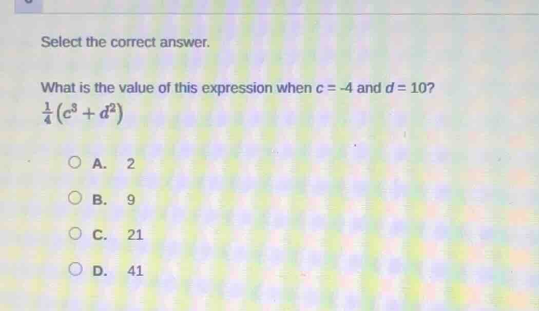 select the correct answer. what is the value of this expression when ( …