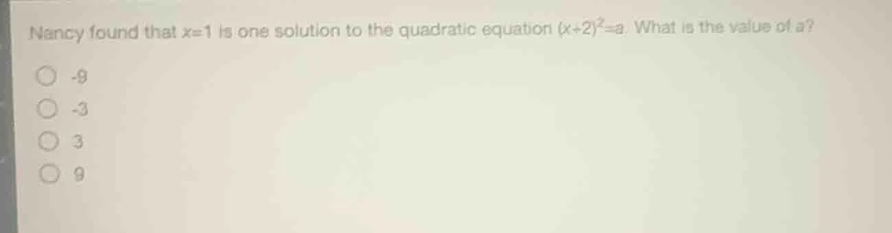 nancy found that x=1 is one solution to the quadratic equation ((x + 2)…