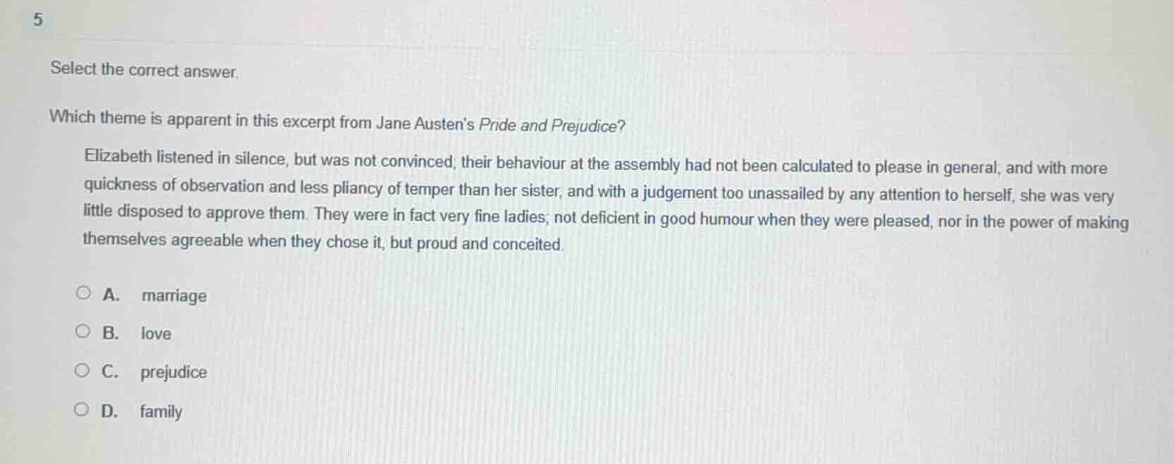 5 select the correct answer. which theme is apparent in this excerpt fr…