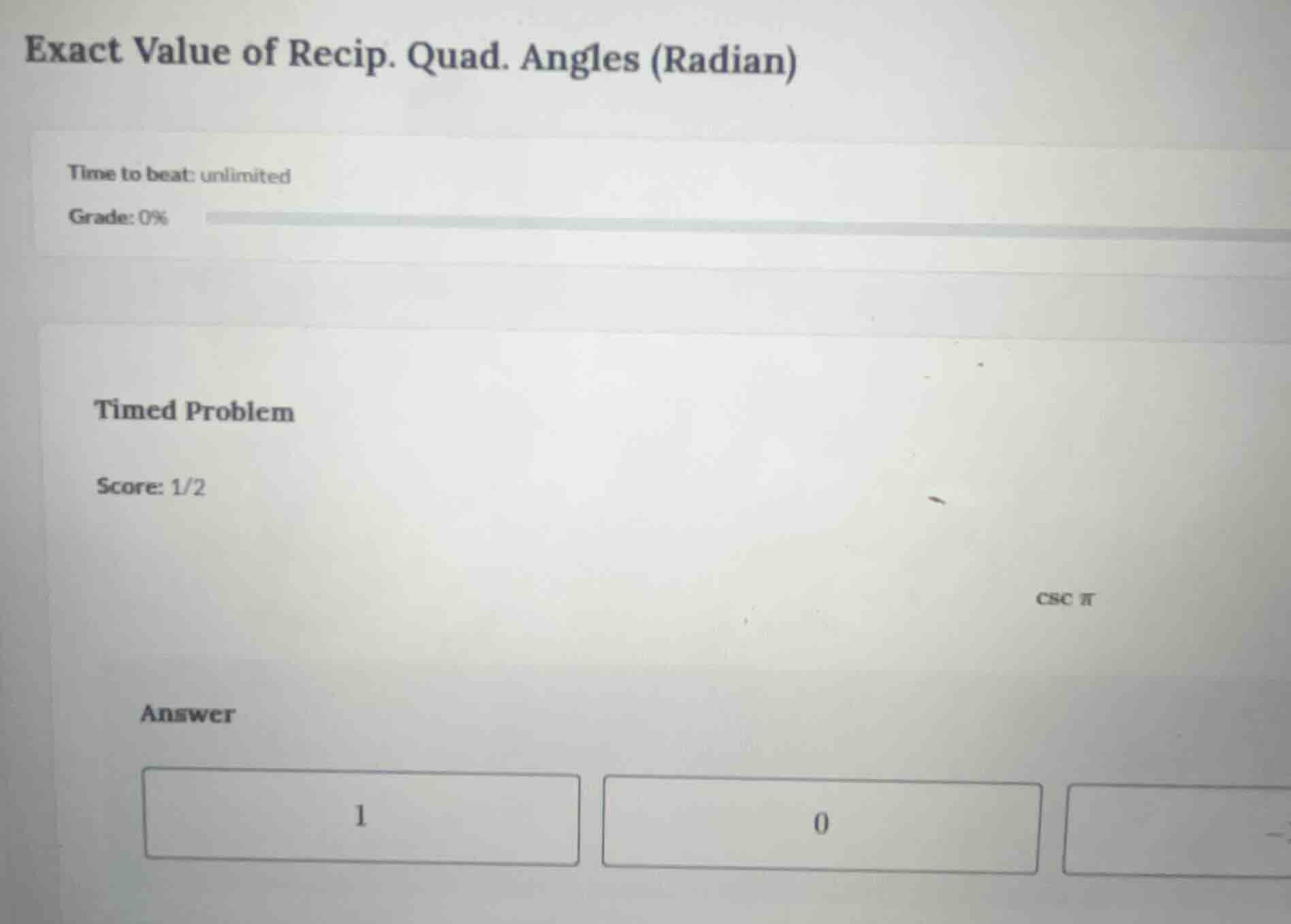 exact value of recip. quad. angles (radian) time to beat: unlimited gra…