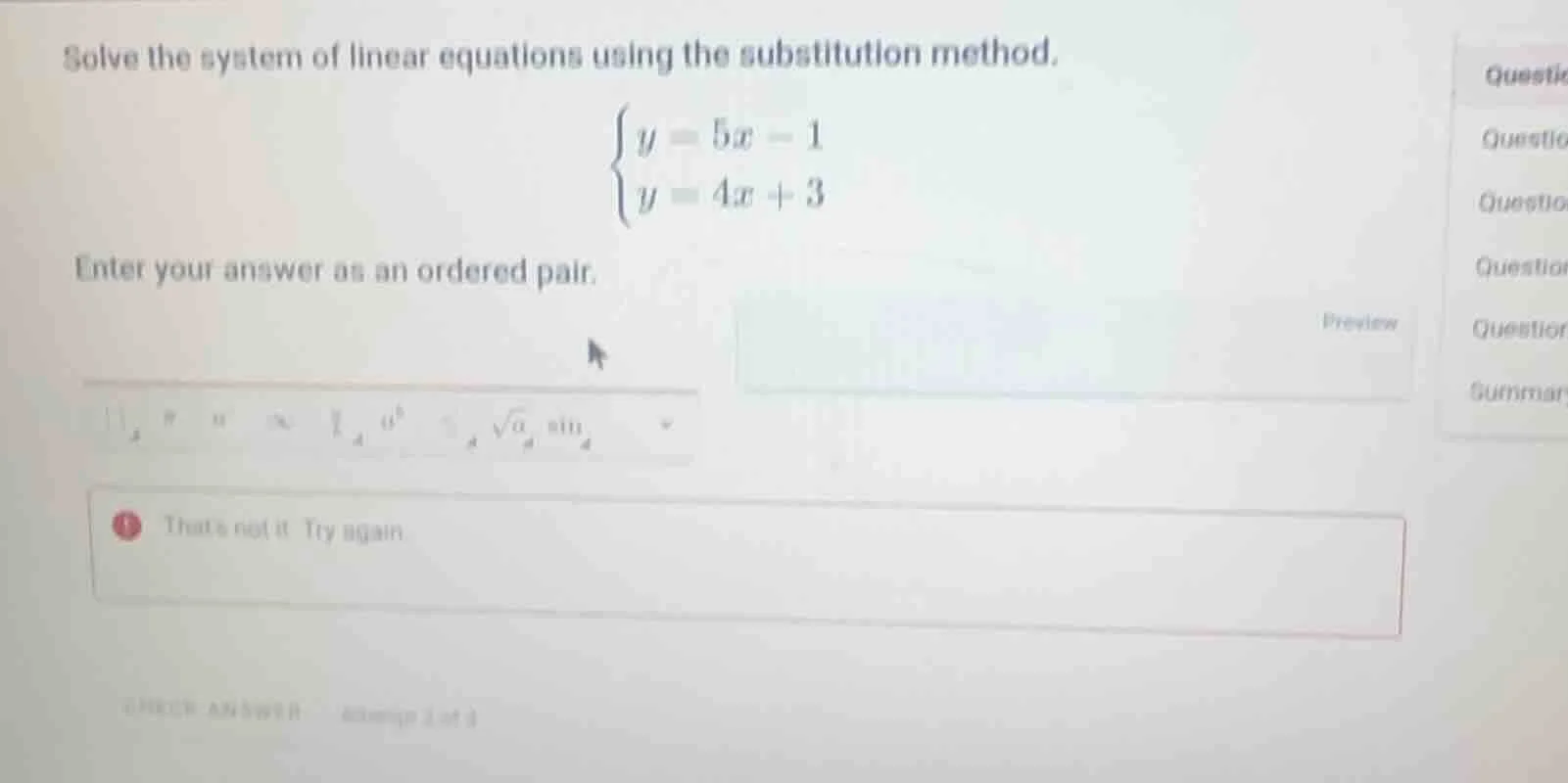 solve the system of linear equations using the substitution method. \\b…