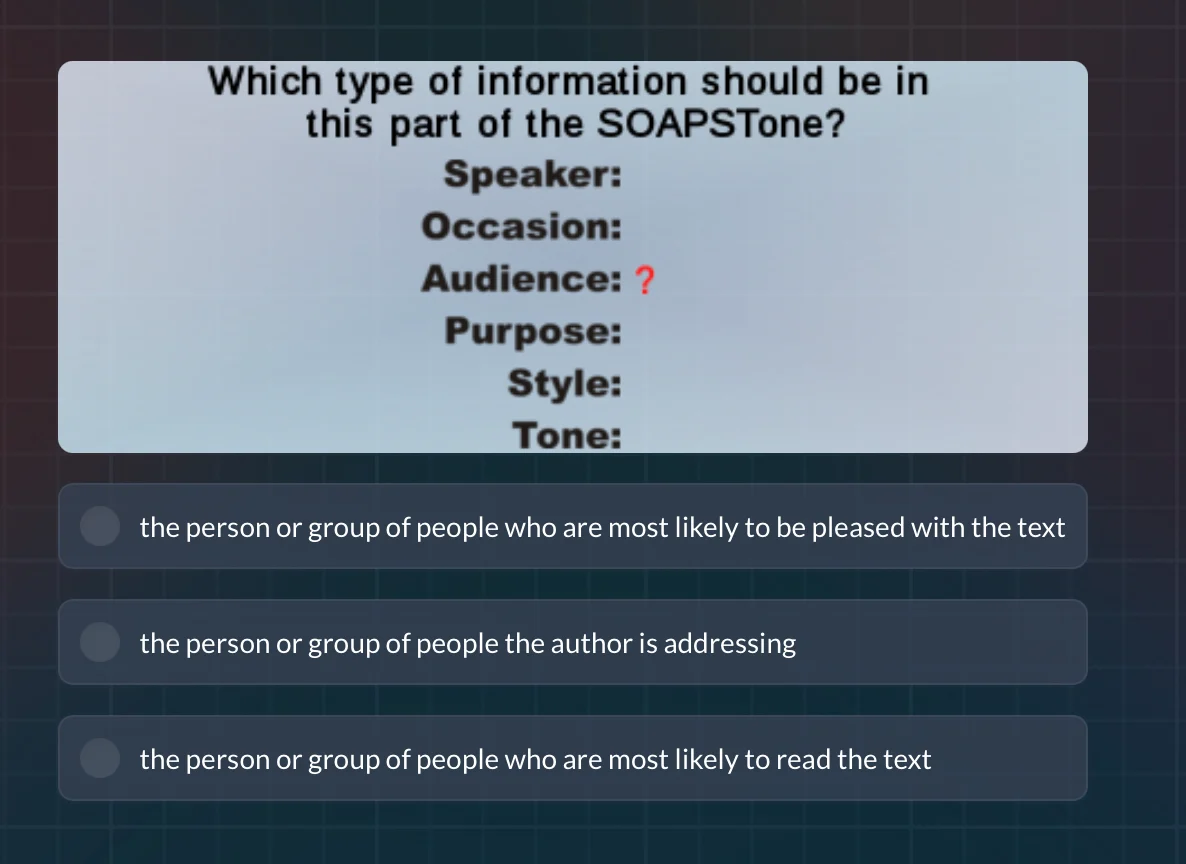 which type of information should be in this part of the soapstone? spea…