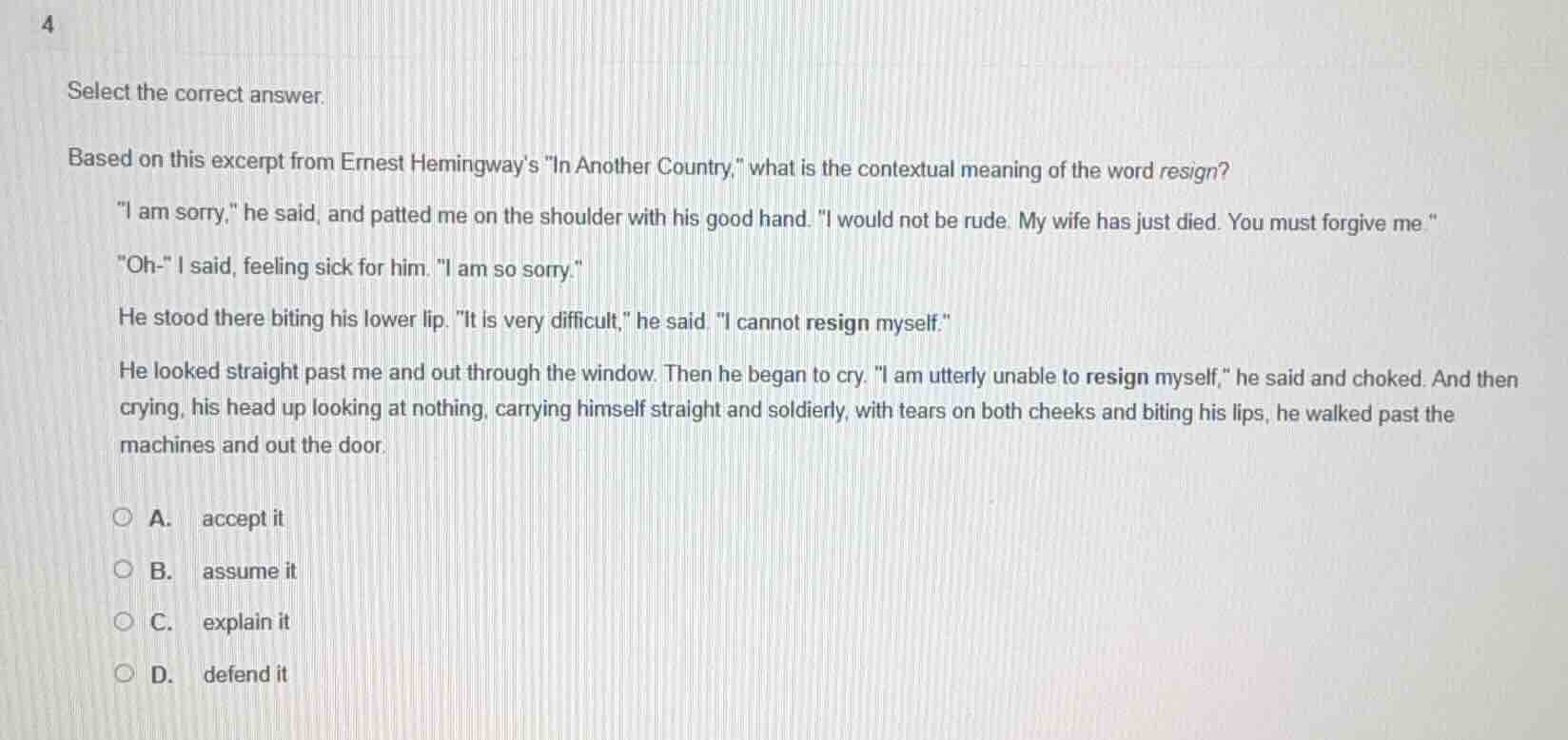 select the correct answer. based on this excerpt from ernest hemingways…