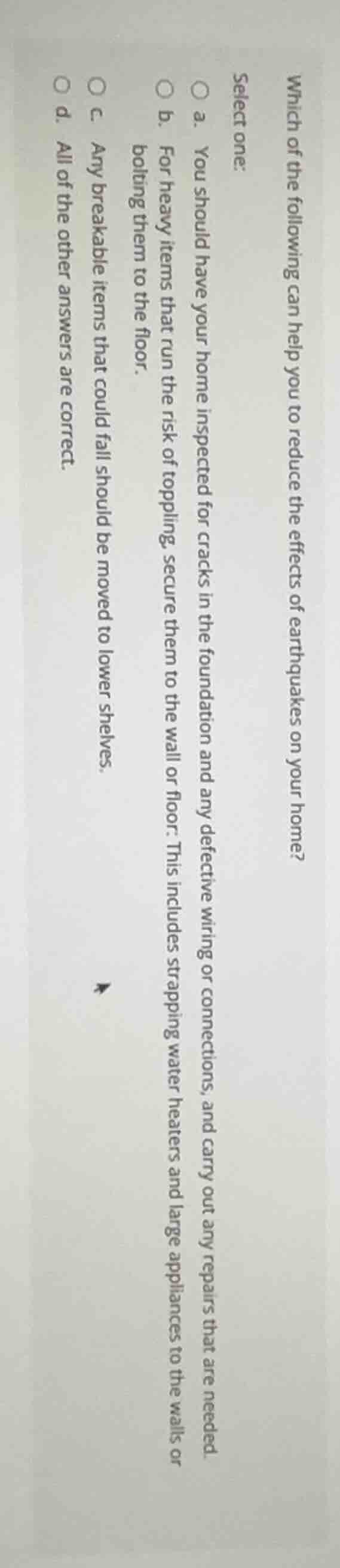 which of the following can help you to reduce the effects of earthquake…