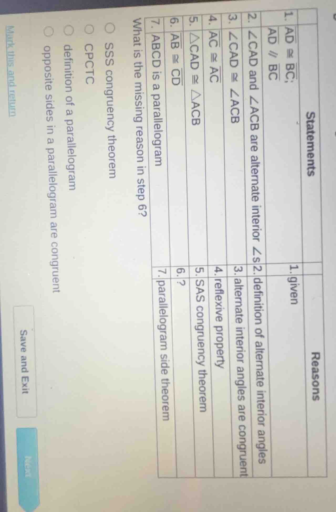 what is the missing reason in step 6? statements 1. $overline{ad} \\con…
