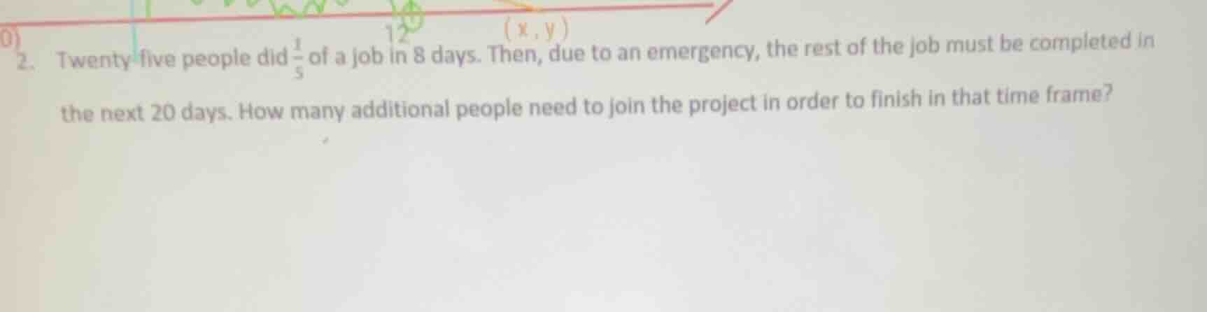 2. twenty - five people did $\frac{1}{5}$ of a job in 8 days. then, due…