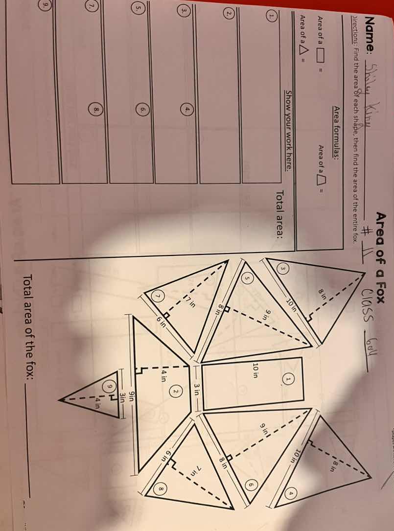 name: shinu kiru area of a fox directions: find the area of each shape,…