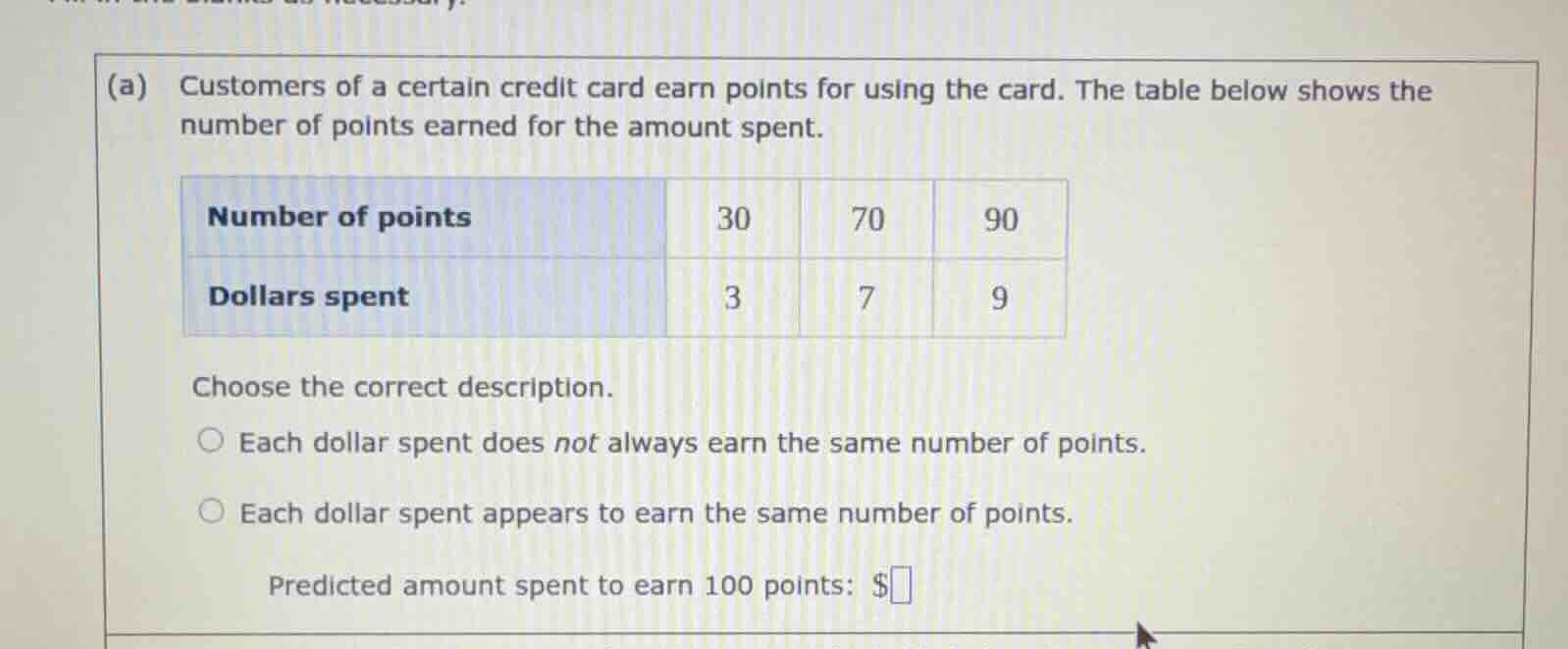 (a) customers of a certain credit card earn points for using the card. …