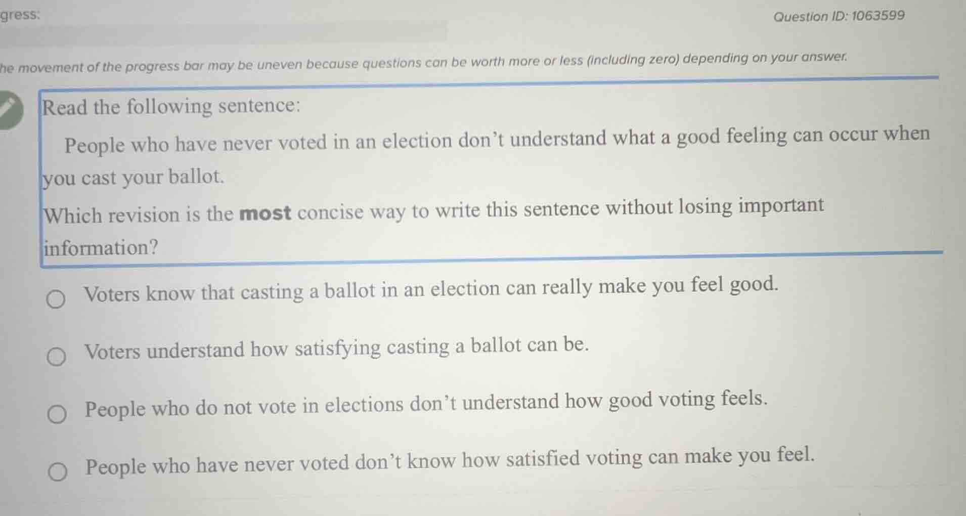 read the following sentence: people who have never voted in an election…