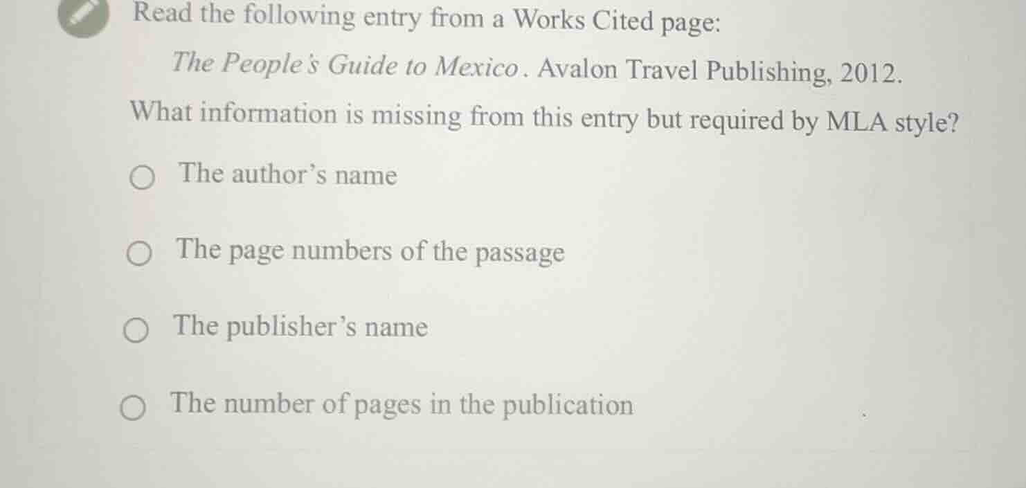 read the following entry from a works cited page: the peoples guide to …