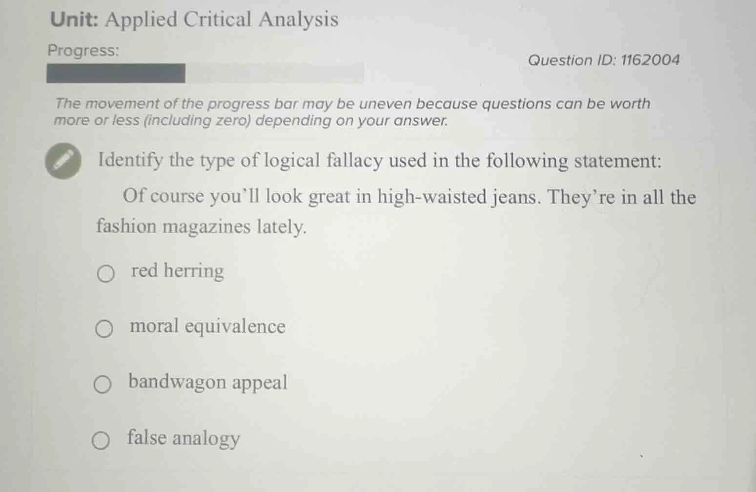 unit: applied critical analysis progress: question id: 1162004 the move…