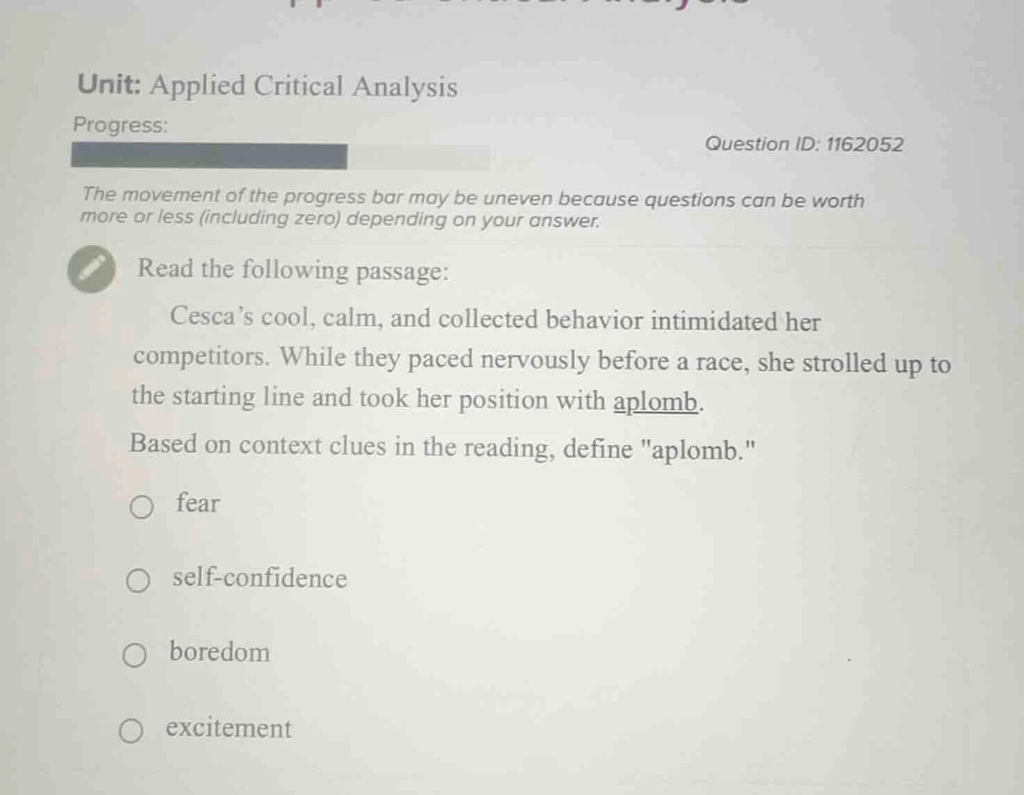 unit: applied critical analysis progress: question id: 1162052 the move…