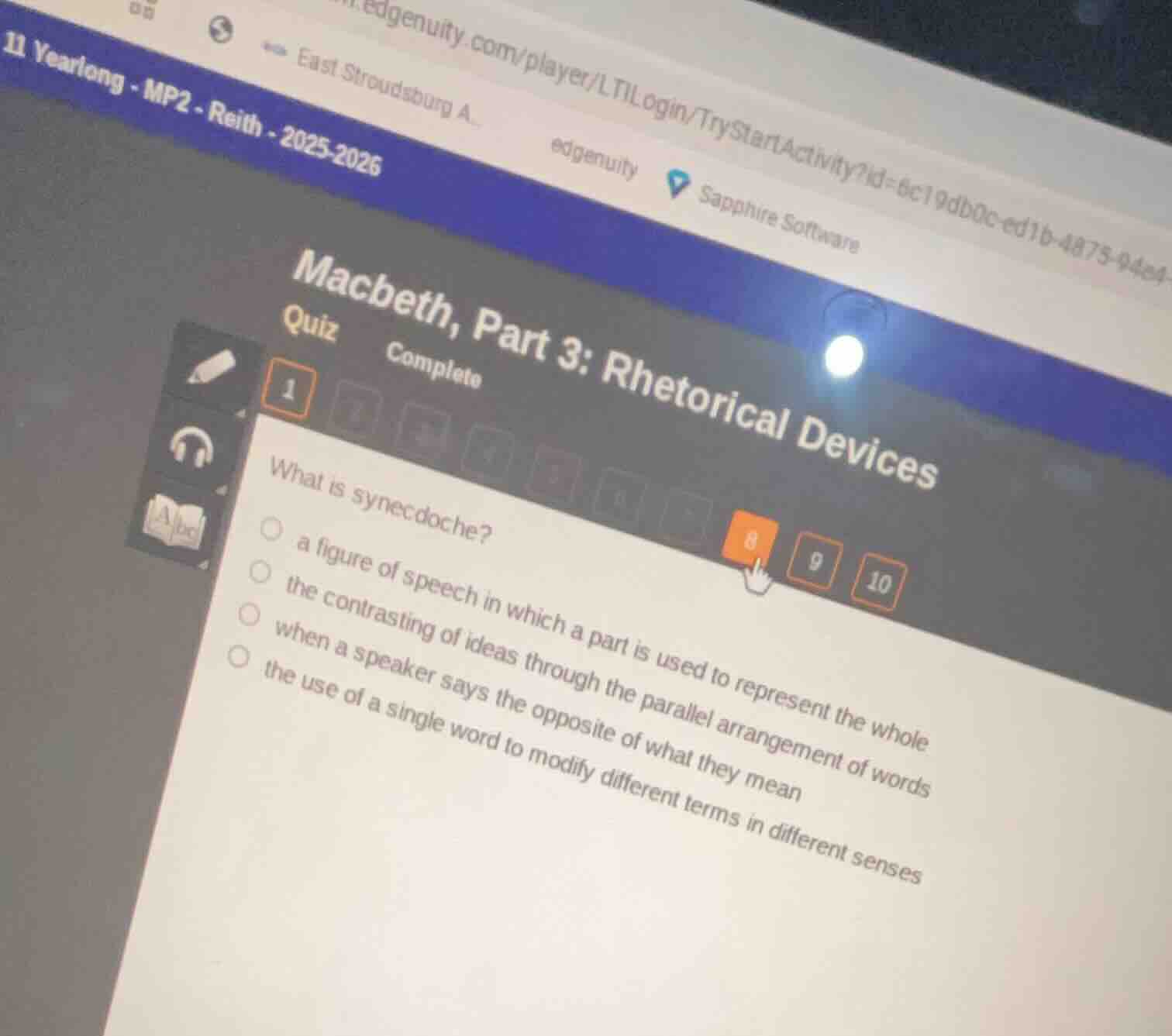 macbeth, part 3: rhetorical devices quiz complete what is synecdoche? a…