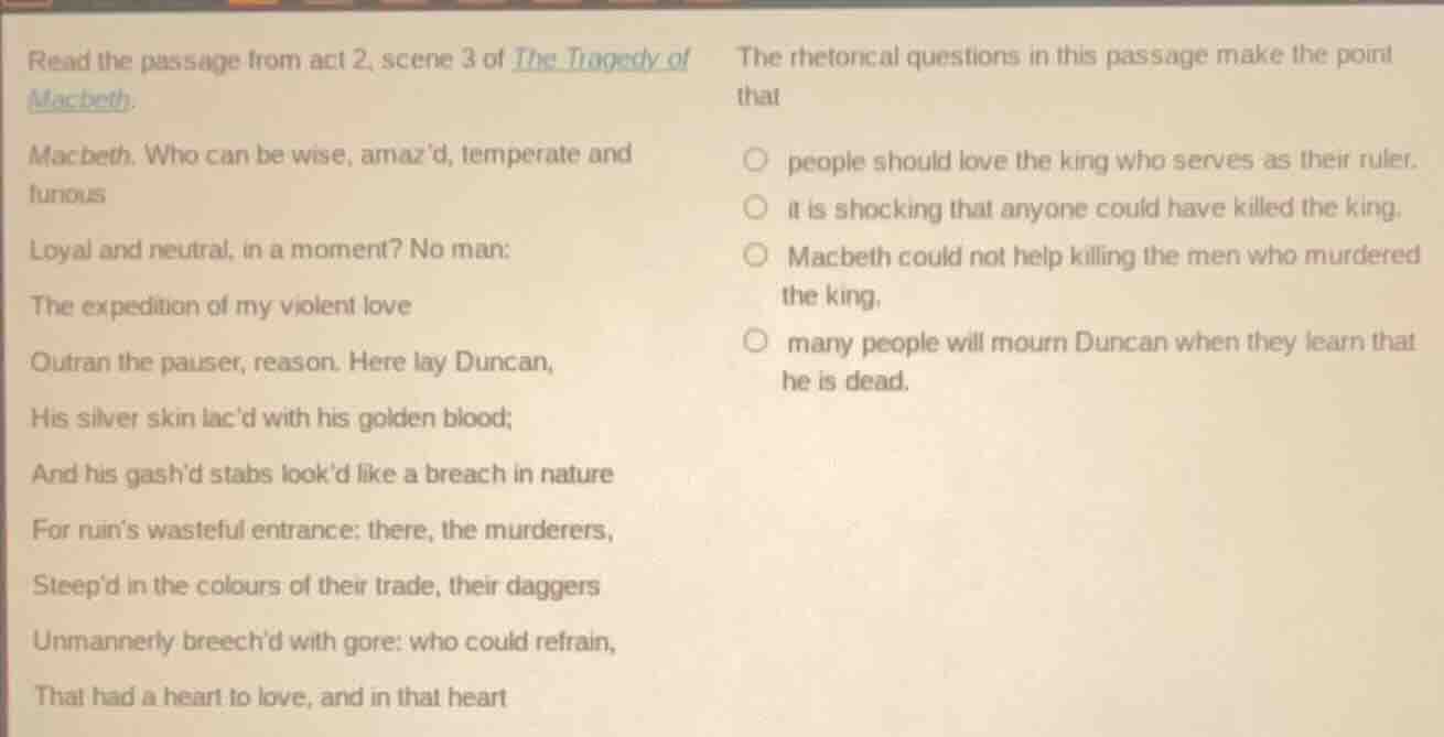 read the passage from act 2, scene 3 of the tragedy of macbeth. macbeth…