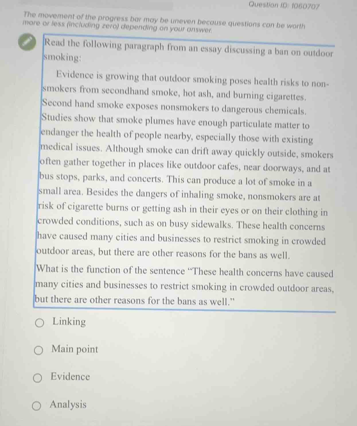 the movement of the progress bar may be uneven because questions can be…