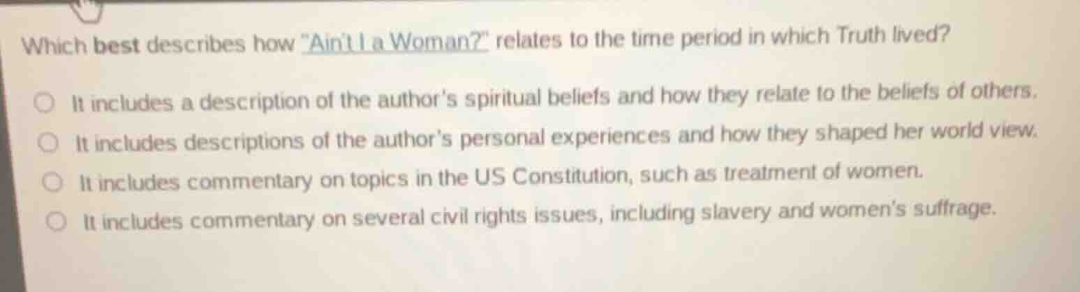which best describes how \aint i a woman?\ relates to the time period i…