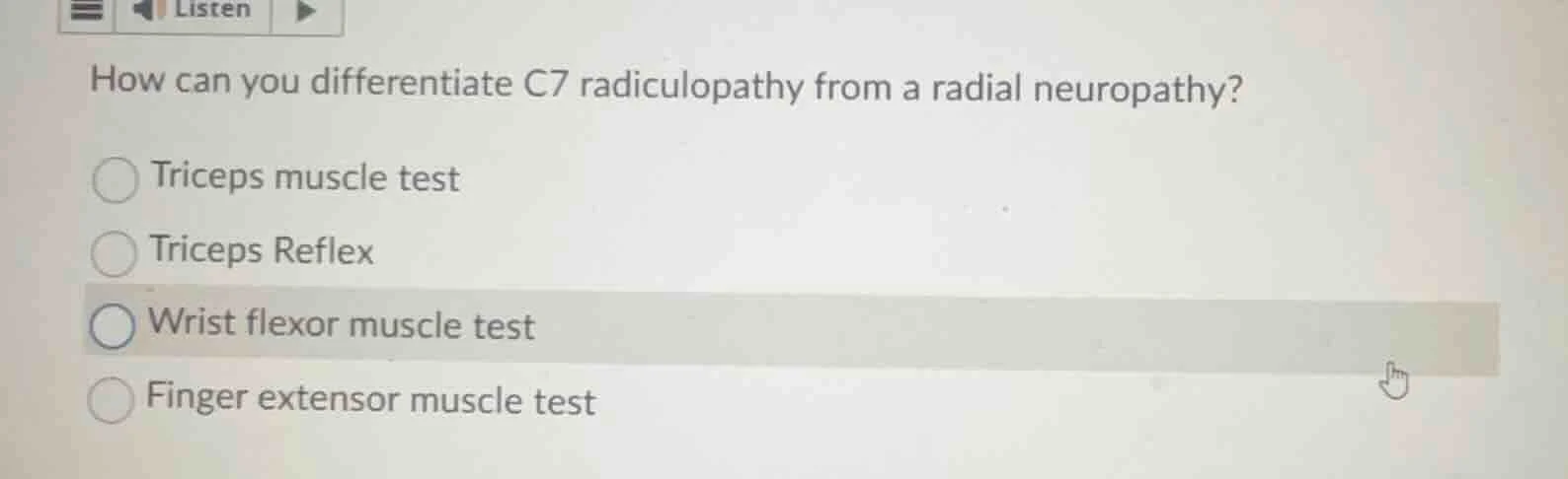 how can you differentiate c7 radiculopathy from a radial neuropathy? tr…