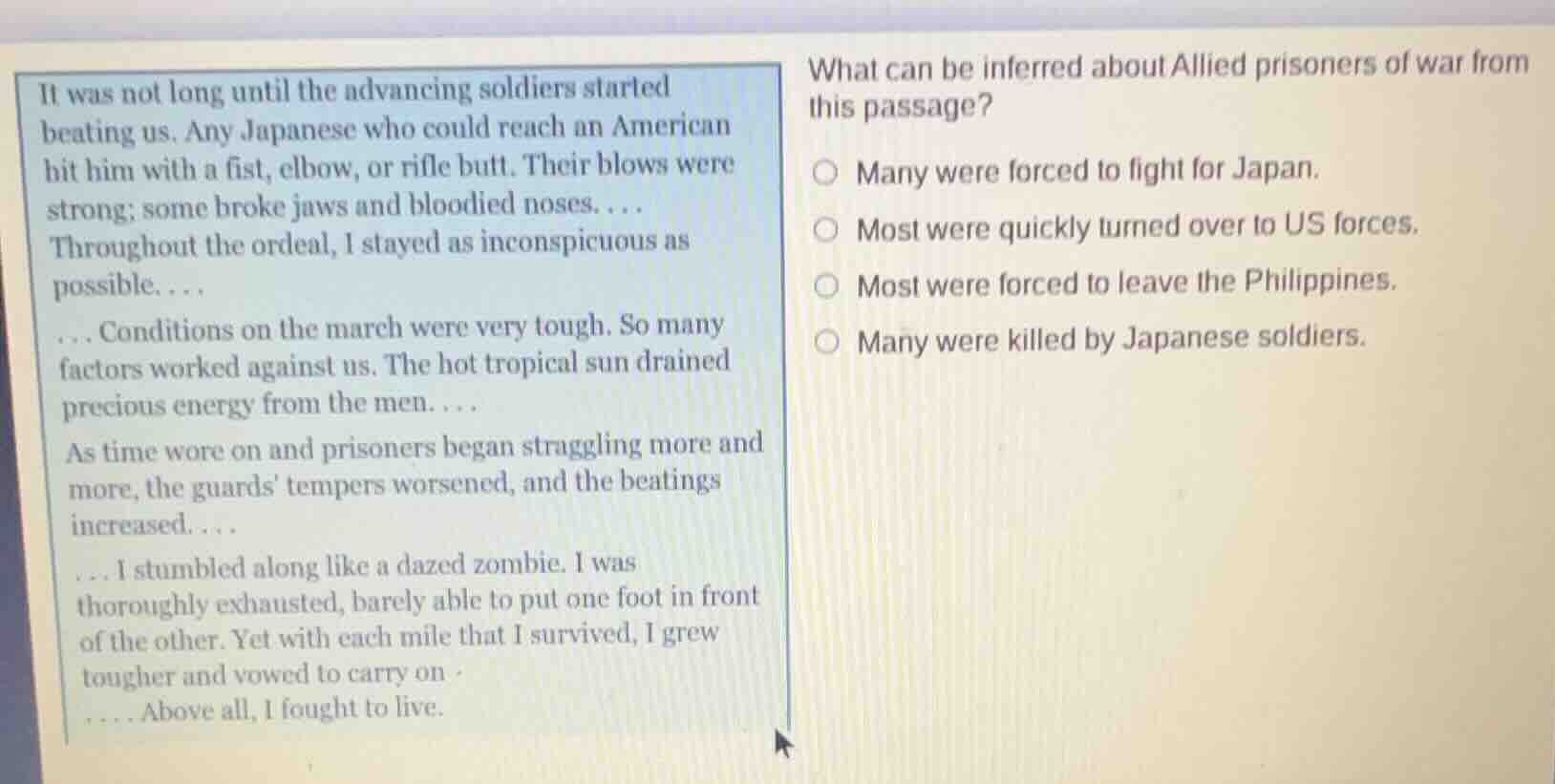 it was not long until the advancing soldiers started beating us. any ja…