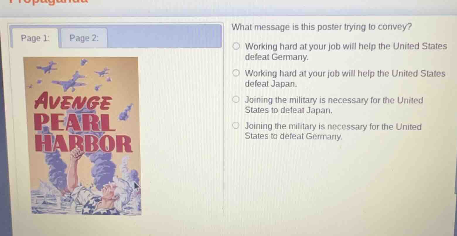 page 1: image of a poster with text avenge pearl harbor and a figure wi…