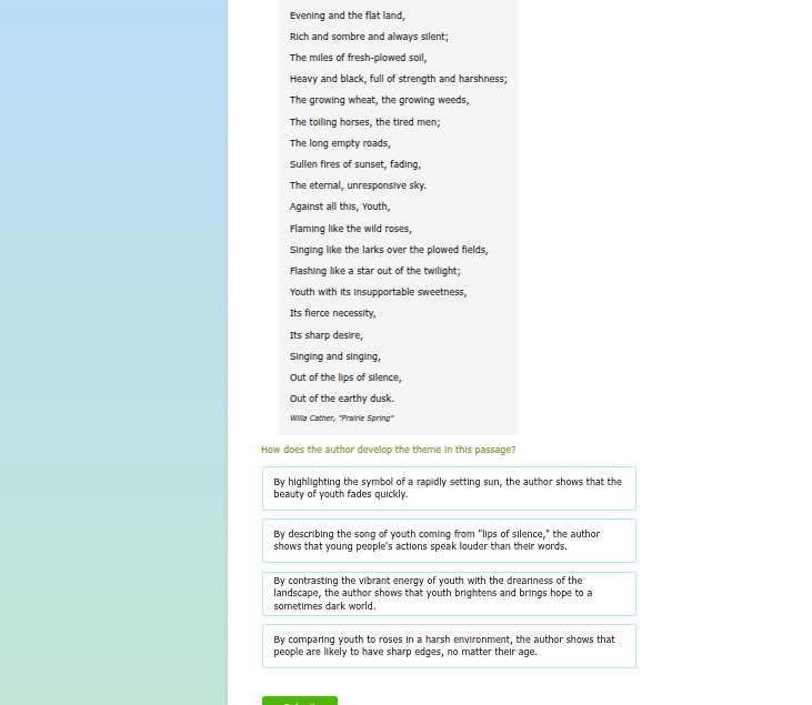 evening and the flat land, rich and sombre and always silent; the miles…