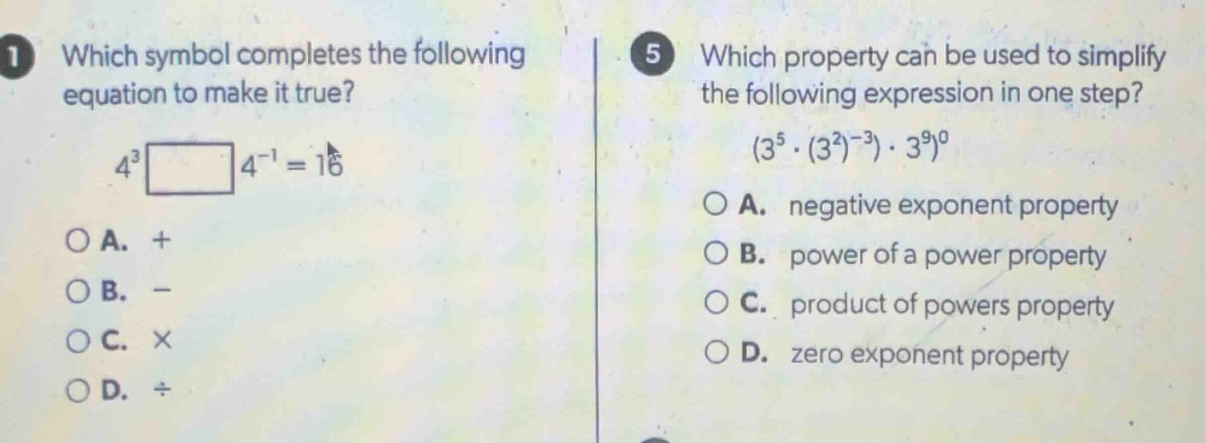 1 which symbol completes the following equation to make it true? $4^3 \…