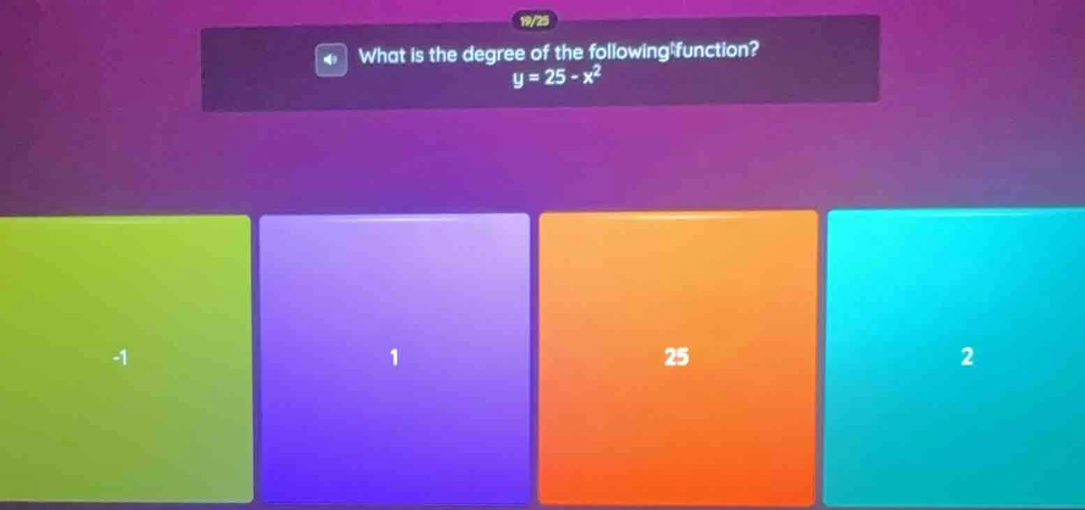 what is the degree of the following function? y = 25 - x²