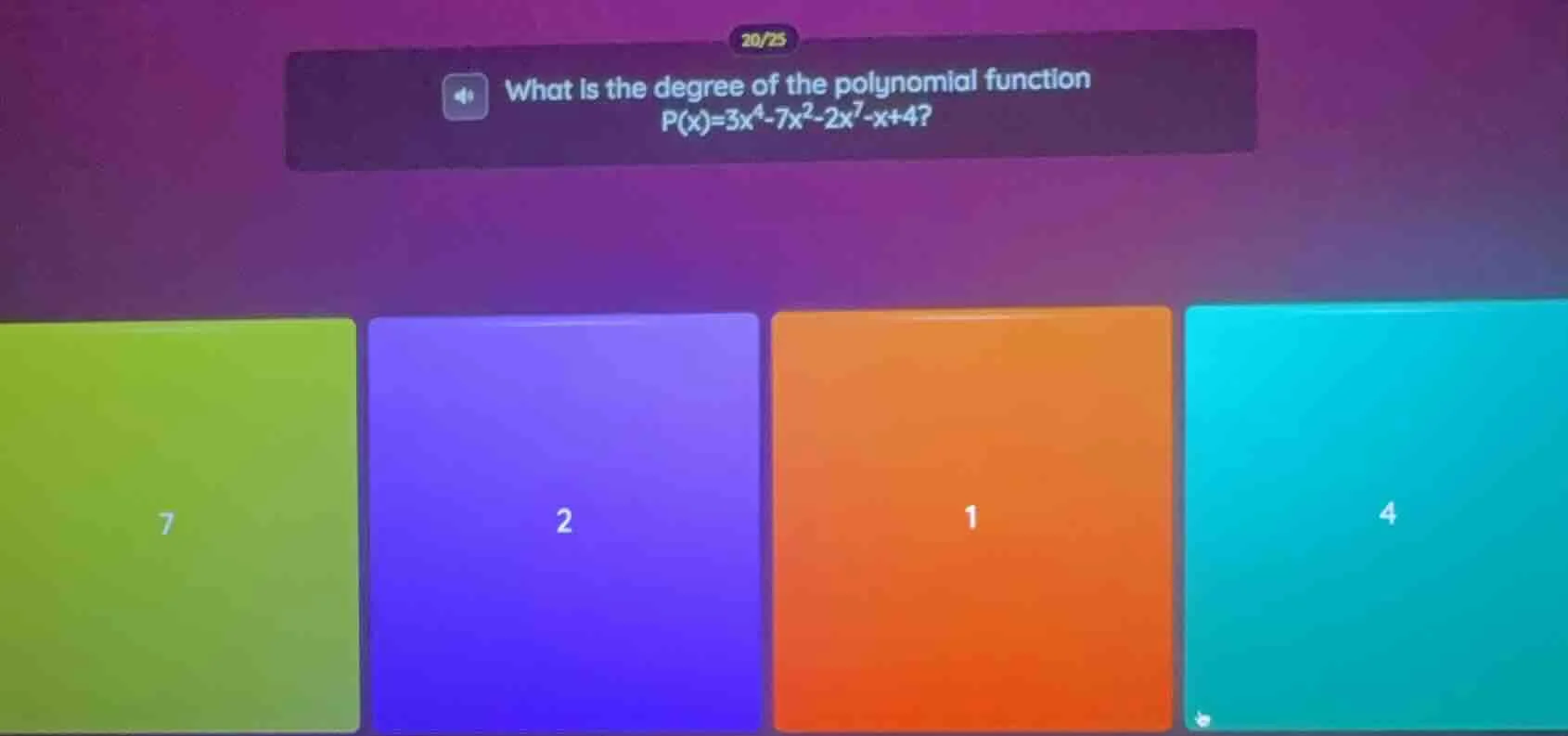 what is the degree of the polynomial function p(x)=3x⁴ - 7x² - 2x⁷ - x …