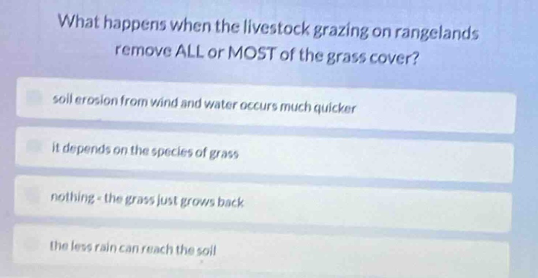 what happens when the livestock grazing on rangelands remove all or mos…