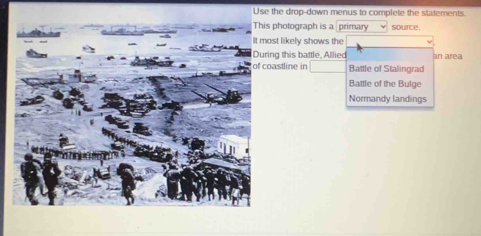 use the drop-down menus to complete the statements. this photograph is …