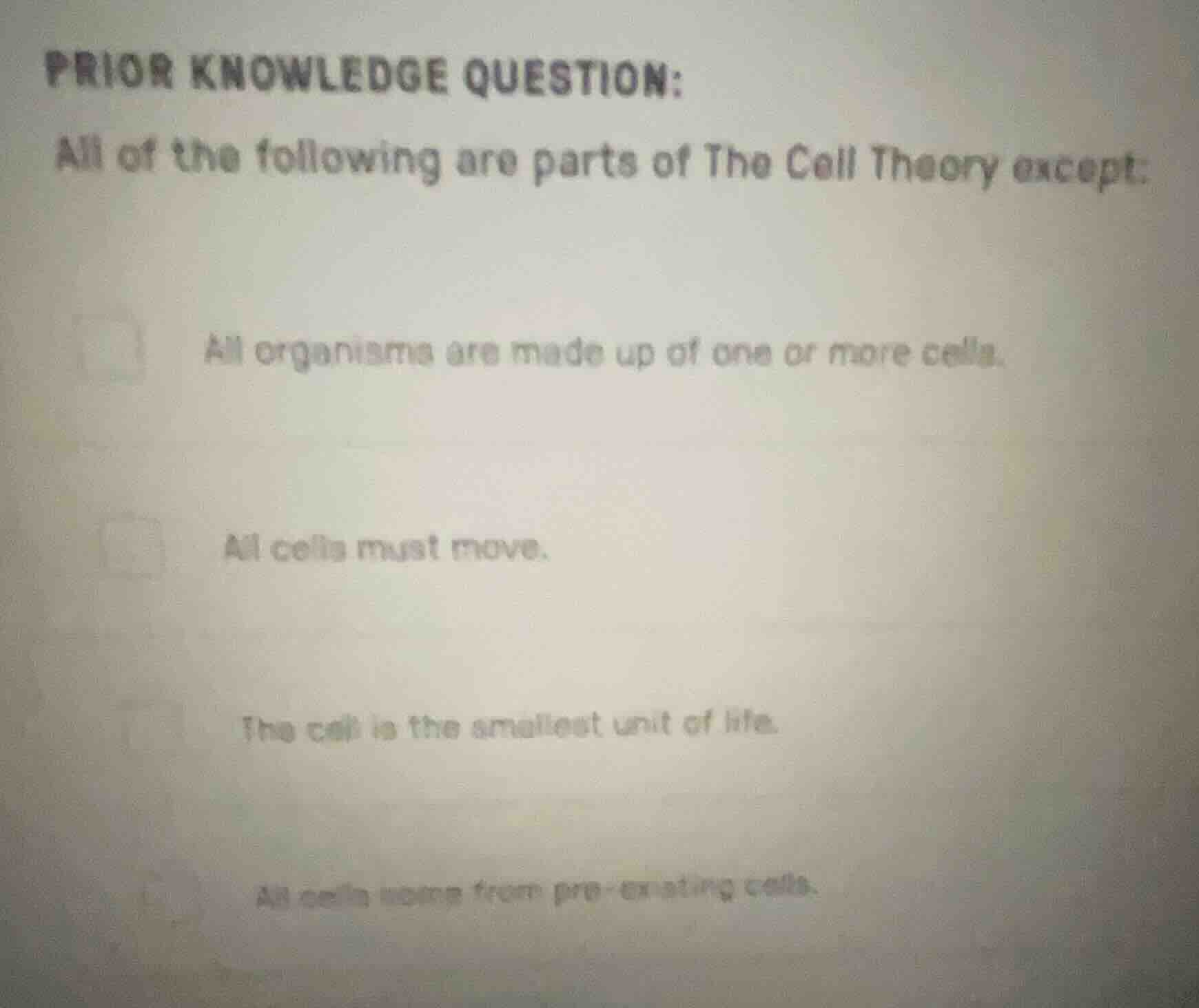 prior knowledge question: all of the following are parts of the cell th…
