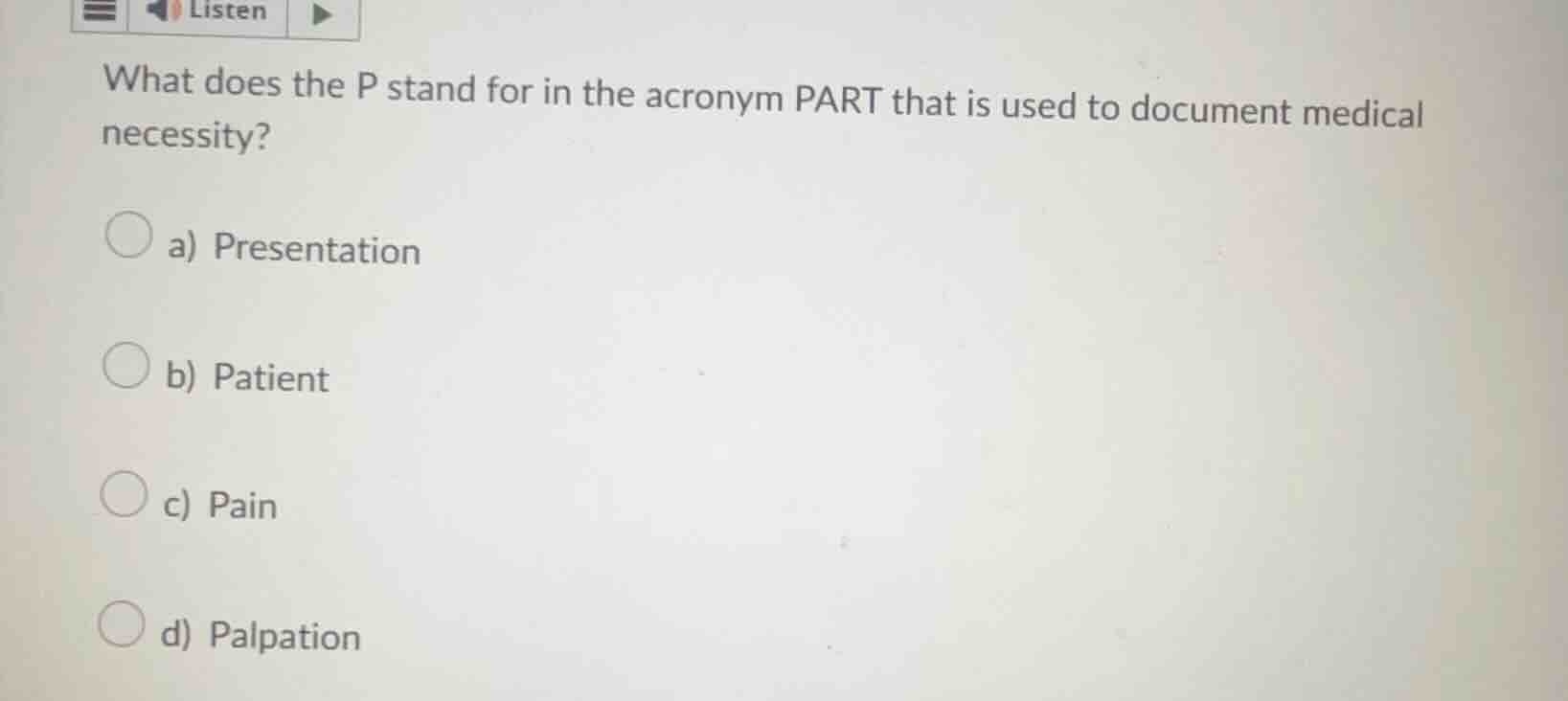 what does the p stand for in the acronym part that is used to document …